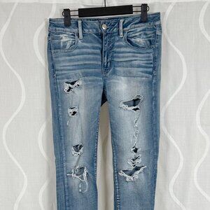 American Eagle Womens Size 8 Distressed Jegging Super Stretch Skinny Jeans Rips